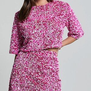 Showpo PINK Sequin Two Piece set NWT